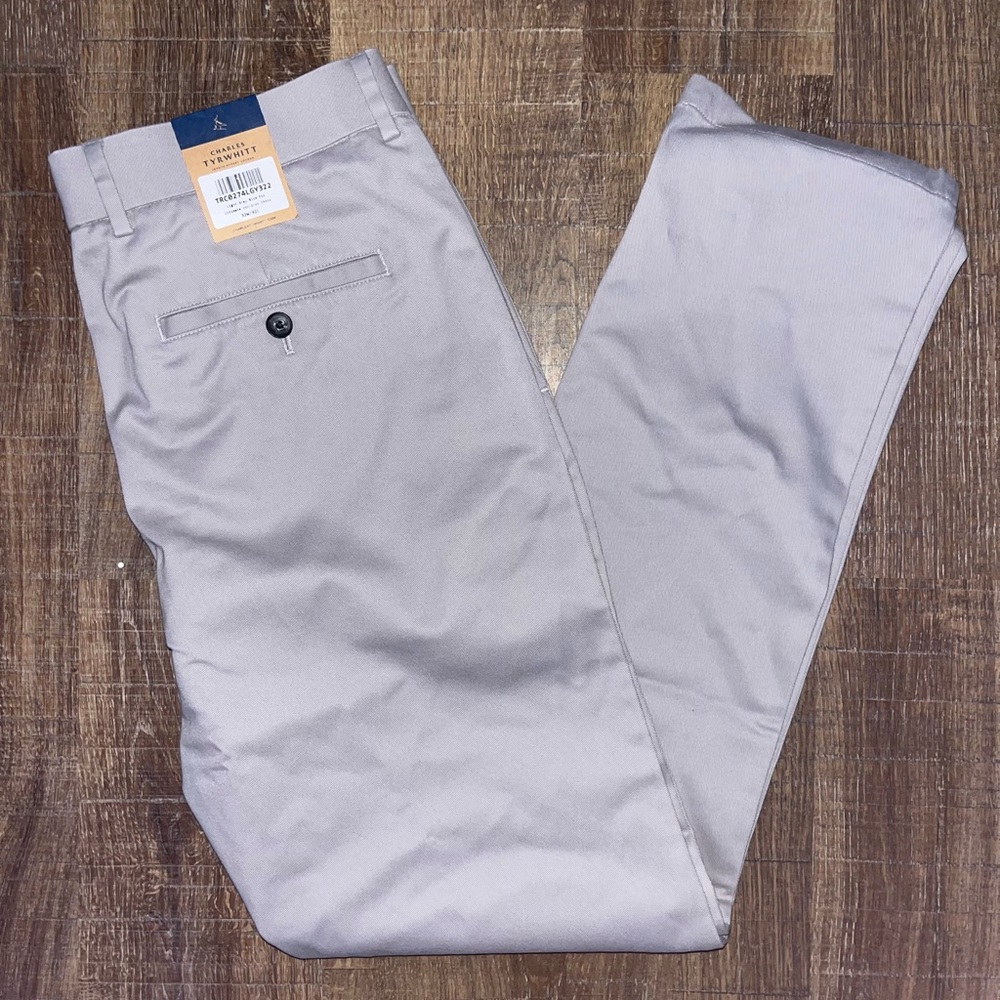 NWT Charles Tyrwhitt Pants Men 32X32 Slim Fit Grey Ultimate Non-Iron Chino